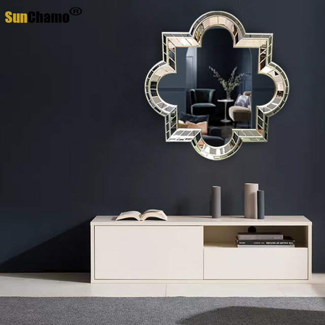 Sunchamo Acrylic Rhinestone Mirror Splicing Entrance Decorative Mirrors  Wall-mounted Hotel Club Bathroom Vanity Home Decoration