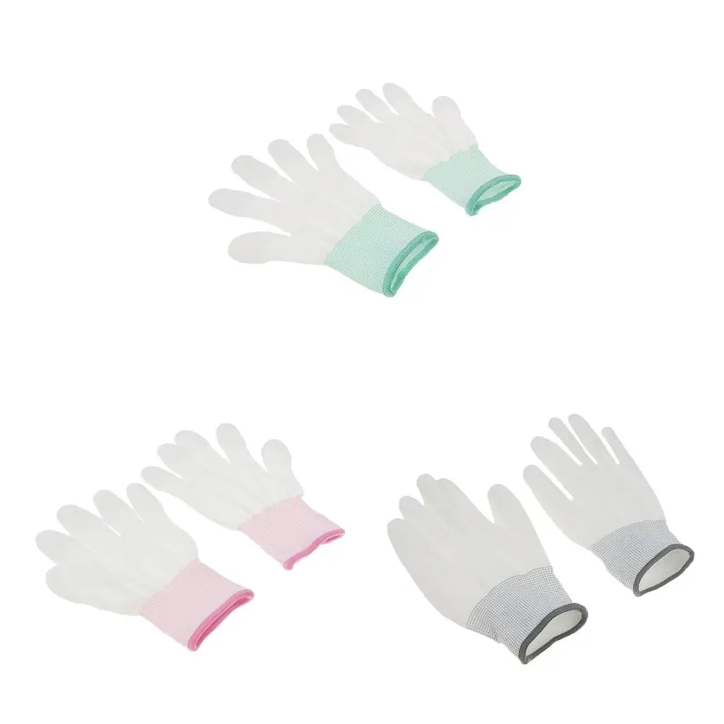 Elastic White Nylon Knitted PU Coated Inspection Work Gloves Jewelry Coin 