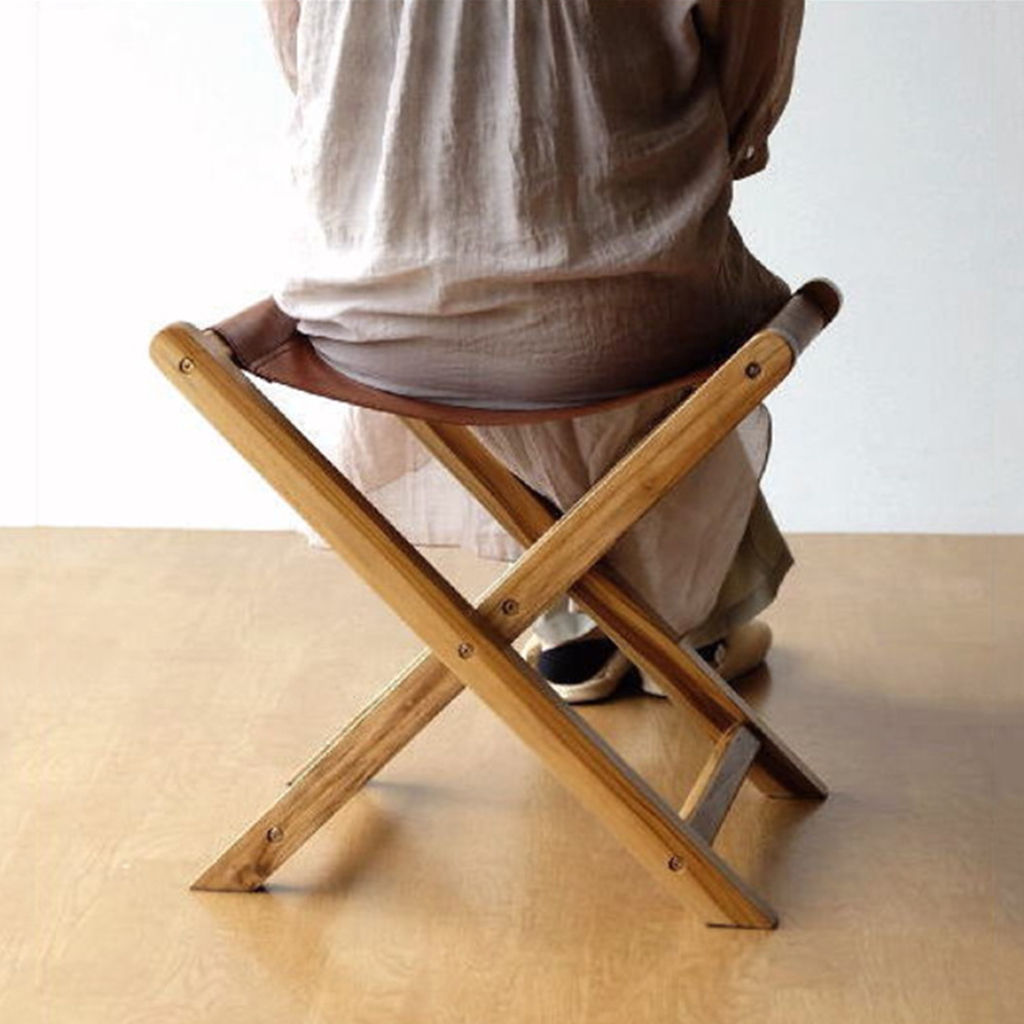 Portable Folding Chairs Bamboo Wood Leather Chair Leather Mazar Ultra Light Foldable Stool Kids Adults for Beach Garden