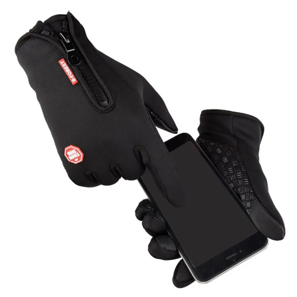 1 Pair Bike Gloves Thermal Fleece Motorbike Glove Touch Screen Mitten Black