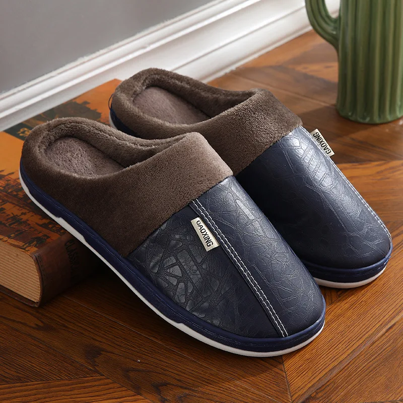 Warm Leather Winter Thick-soled Slippers - true deals club