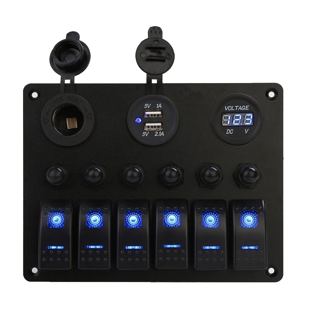 High Quality 6 Gang Waterproof Circuit LED On/Off Rocker Switch Panel