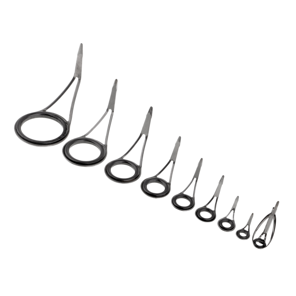 9Pcs Mixed Size Stainless Steel Fishing Rod Eyes Ceramic Ring Spinning Rod Guides Line Rings Fishing Rod Repair Kit Accessories