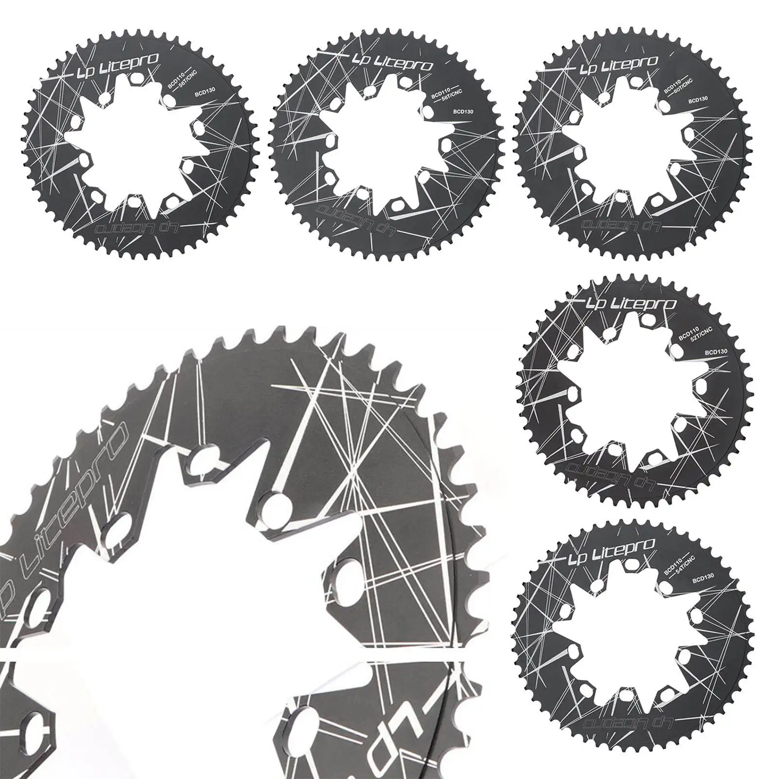 Bike Chainwheel 52T/54T/56T/58T/60T Ultralight 7-10 Speeds 130BCD Road Bicycle Chainring Chain Wheel Chain Ring Replacement Part