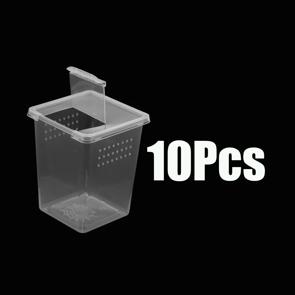 10x Clear Plastic Insect Habitat Feeding Box Case Container Tank 8x8x11cm