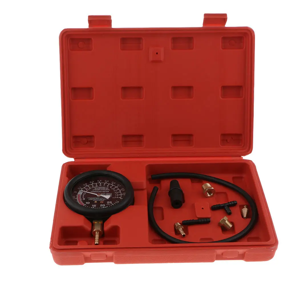 1 Set Fuel Vacuum Pump Pressure Tester Gauge Kit Carburettor Valve w/ Box