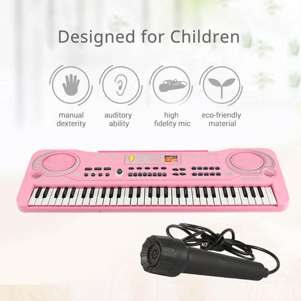 Portable Musical Piano, 61 Keys Electronic Digital Keyboard with Microphone Toys for Beginner & Kids