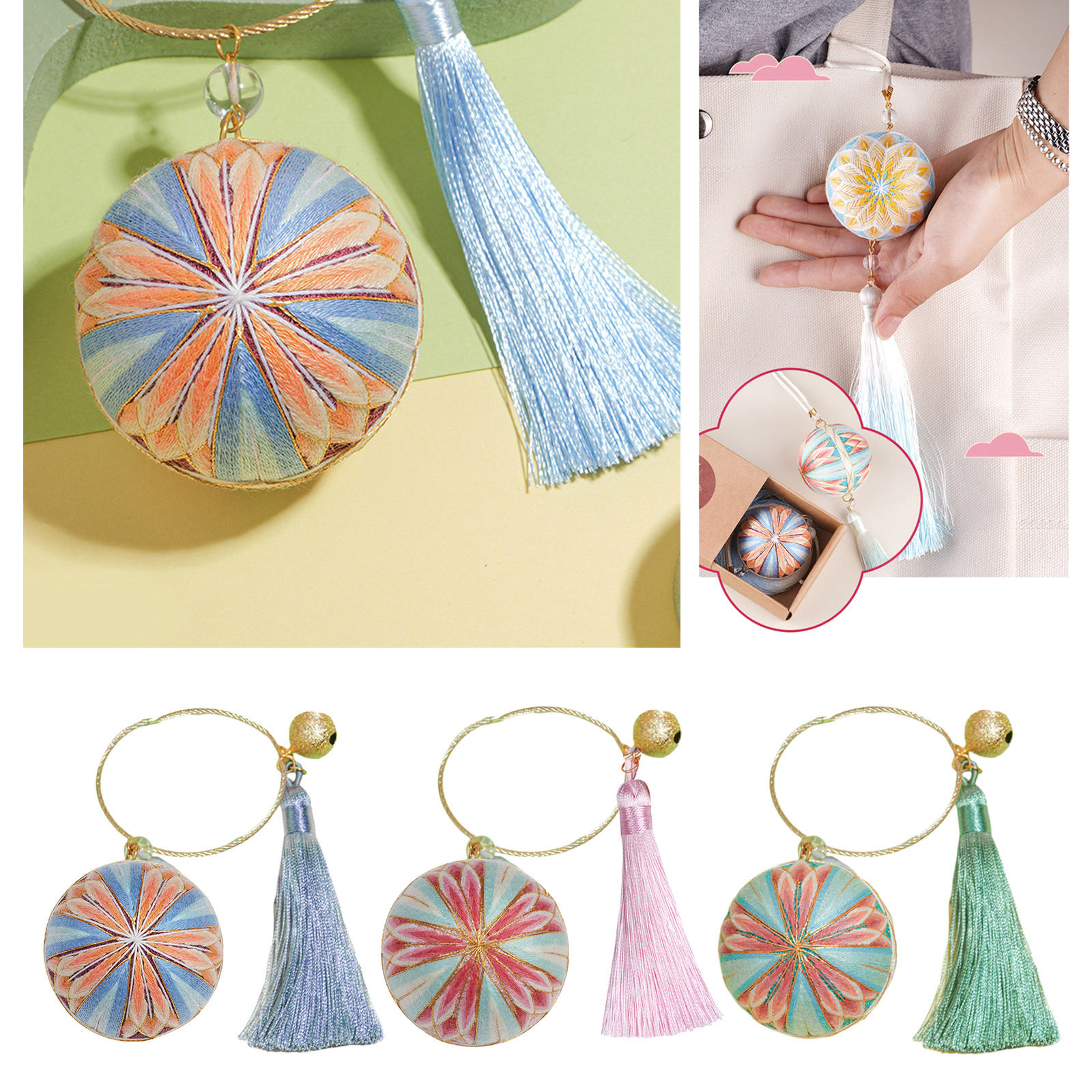Traditional Thread Small Ball Crossstitching Hanging Temariball Handmade Temari Ball Embroidery Making for Adults