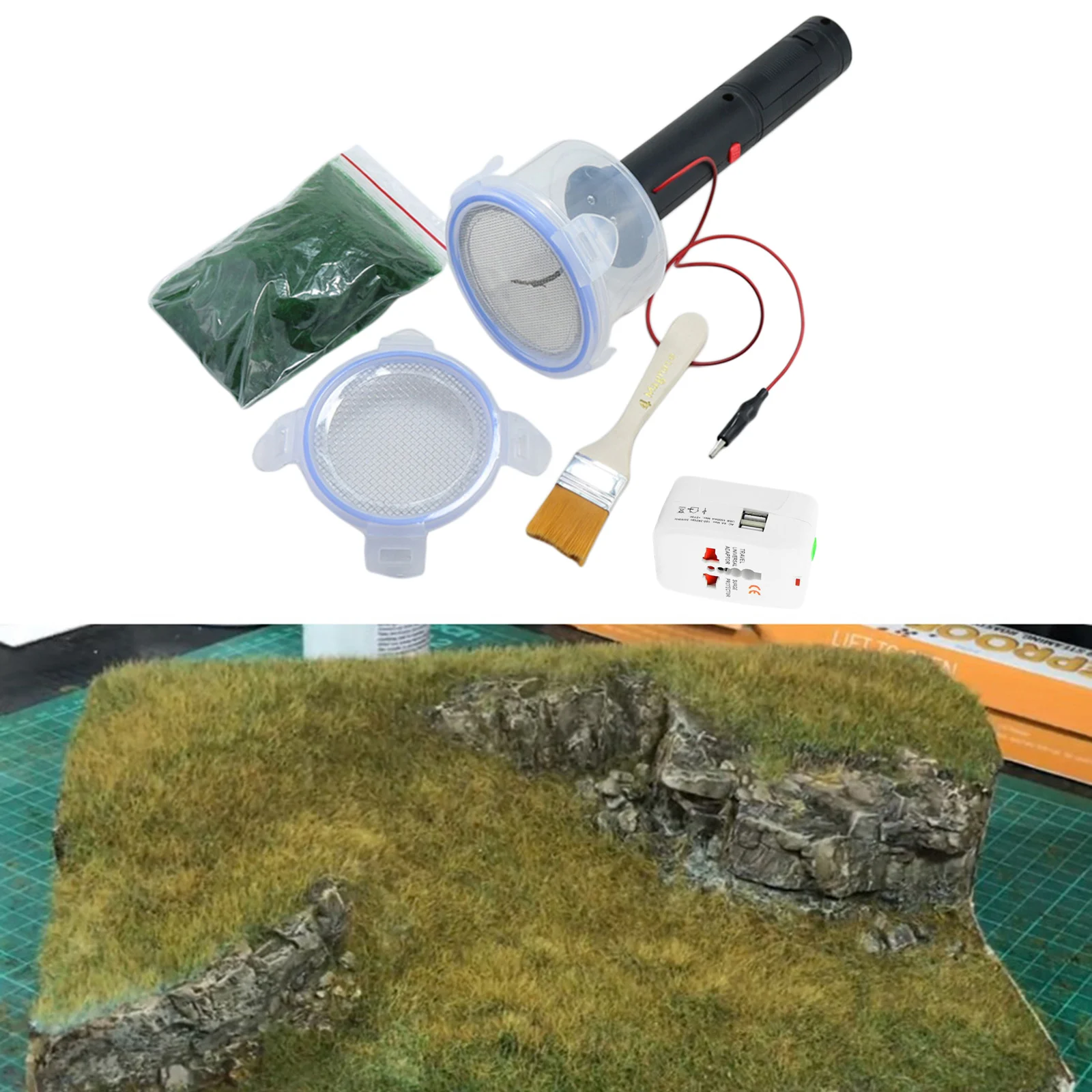 Mini Static Grass Applicator Kit Terrain Scenery Model Flocking Machine DIY