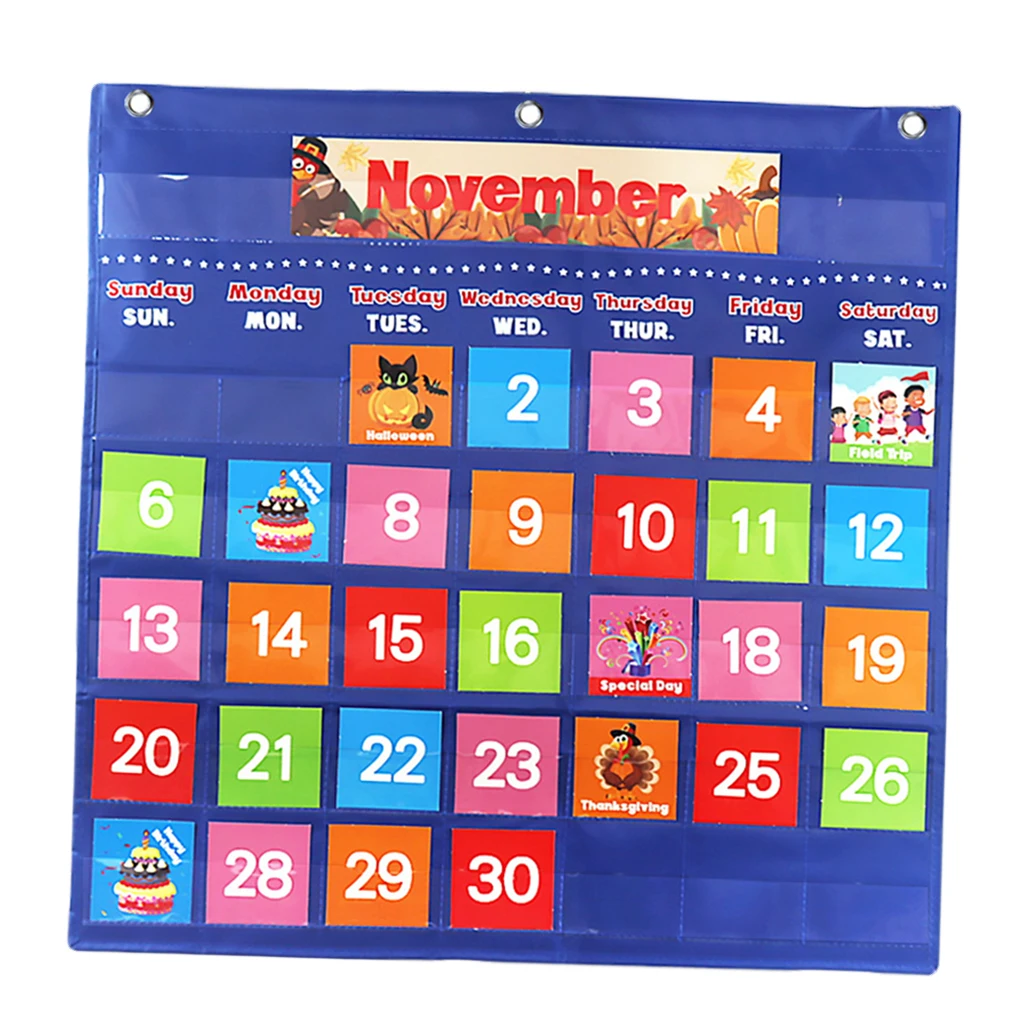 Child Preschool Calendar Chart 88 Illustrated Cards Day Week Monthly Chart Wall or Fridge Hanging Kids Toddler Teaching Toy