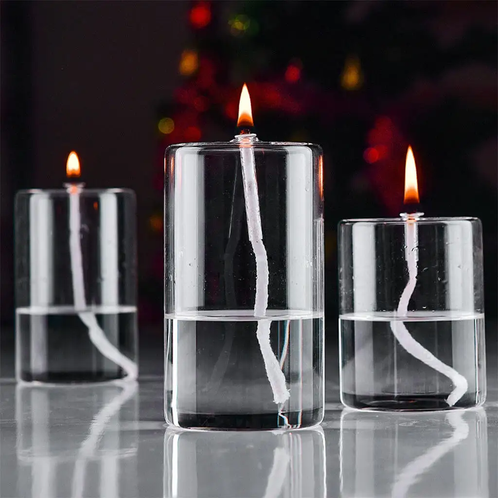 Pillar Glass Oil Candle in A Candle Holder Oil Lamp Liquid Candle for Wedding Christmas Holiday Halloween Decoration