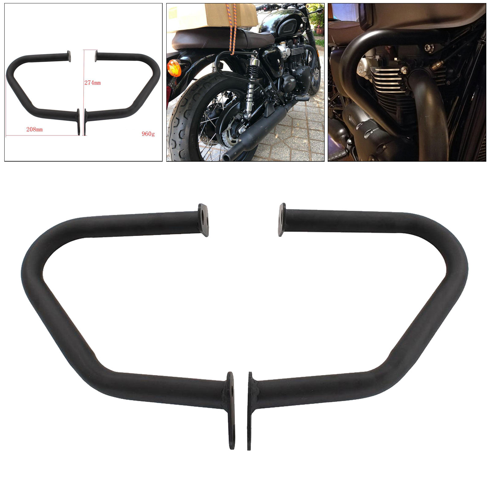 2x Black Motorcycle Engine Guard Protector Crash Bars Replacement For  Thruxton 1200 2016-2019