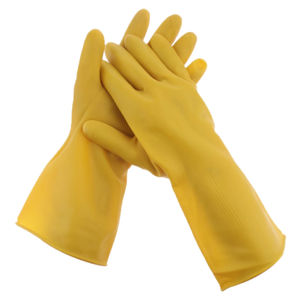 Natural Latex Rubber Gloves Heavy Duty Non Slip Household Gloves Yellow