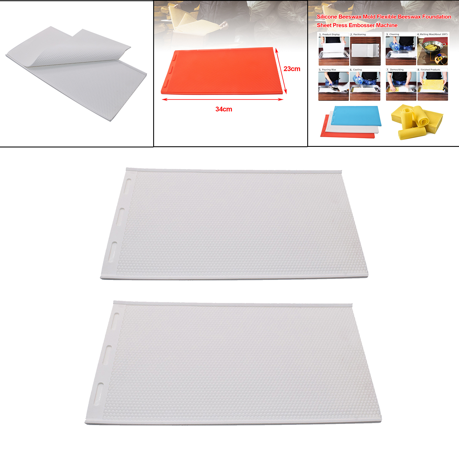Set of 2 Beeswax Foundation Rubber Honeycomb Supplies Flexible Convenient Wax Coated for Beekeepers Beehives 34x23cm