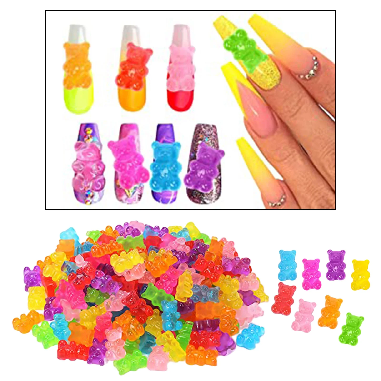 50x Colorful Gummy Resin Bear Nail Charms with Hole for DIY Nails Jewelry Making Necklace Nail Art Decoration for Children Girls