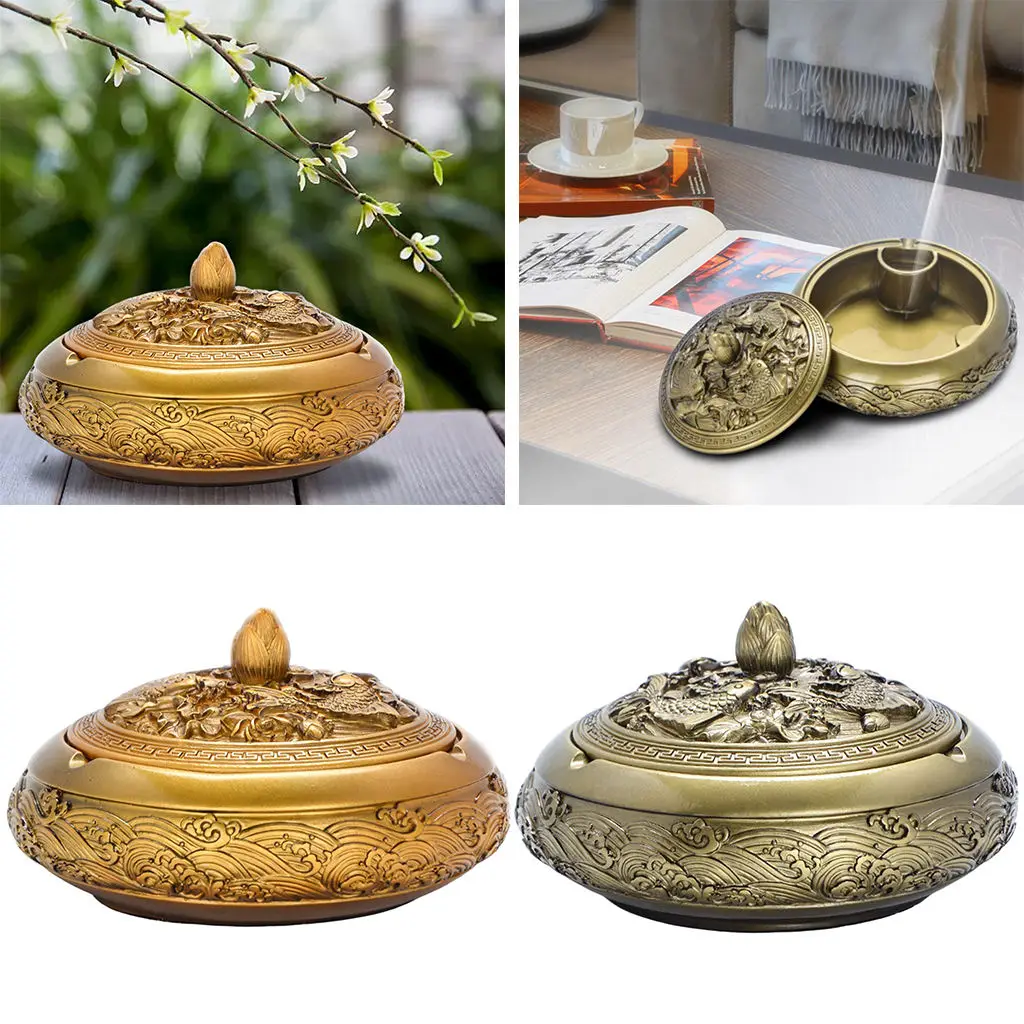 Windproof Ash Tray with Lid Creative Ashtray Artware Indoor&Outdoor Crafts Car Decor Home Table Collectible Ornament