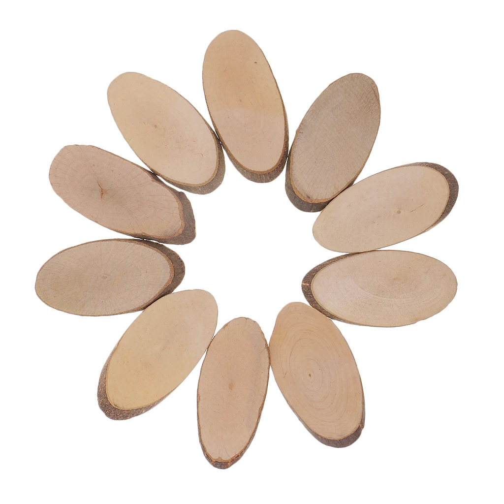 10 Pieces Rustic Natural Wood Slices Discs Country Oval Bulk Natural Wood Pieces