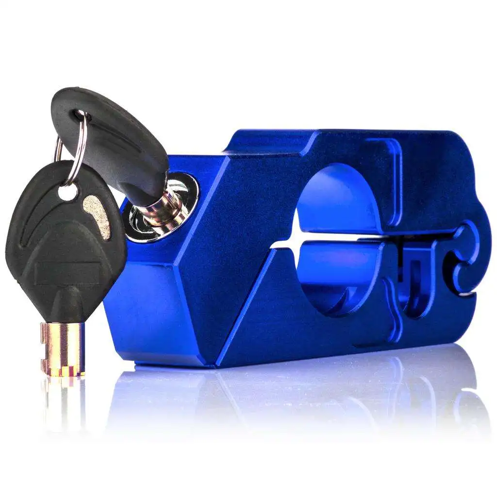 Blue Universal CNC Aluminum Alloy Motorcycle Handlebar Lock Anti-Theft 