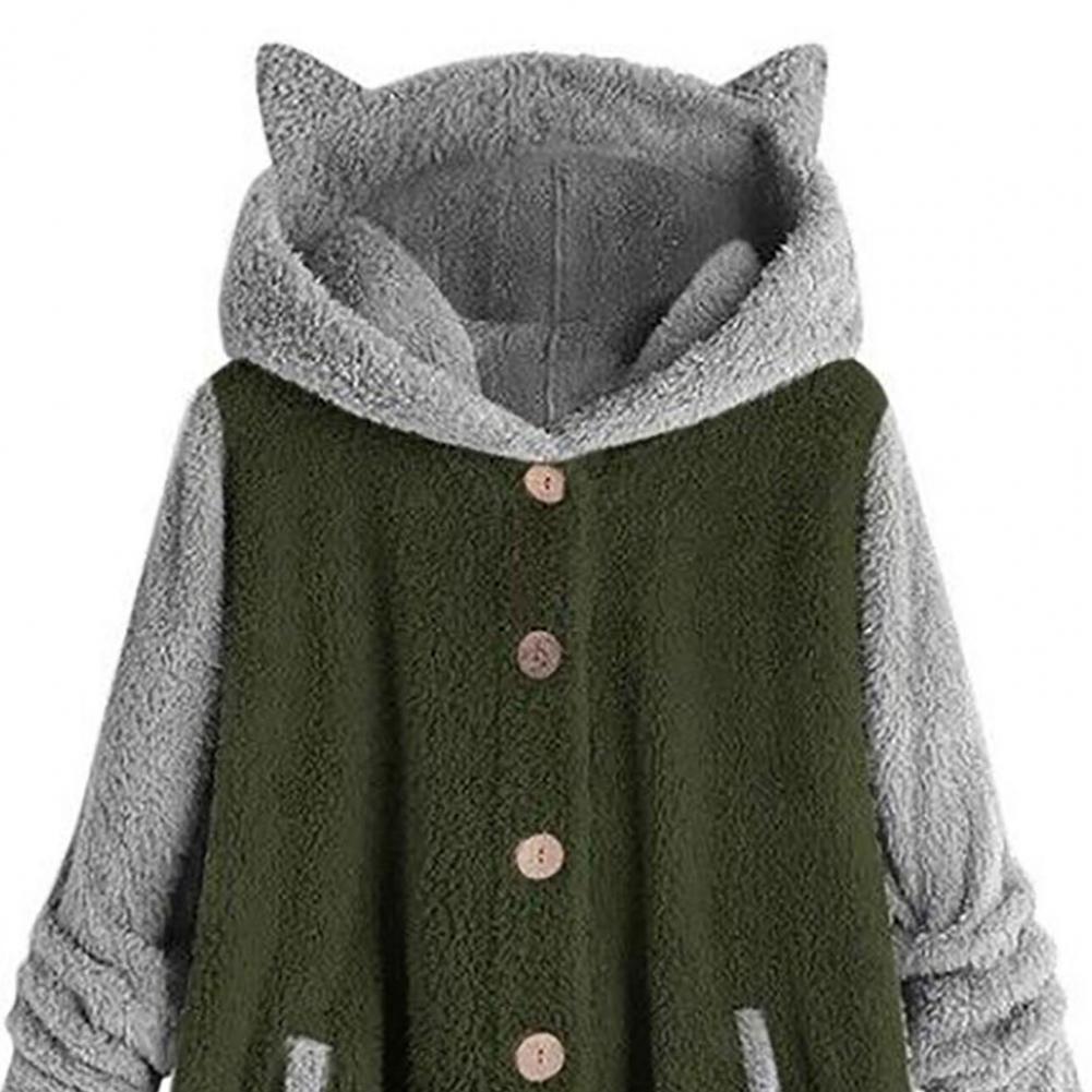 Orelhas de urso feminino Poncho com capuz,