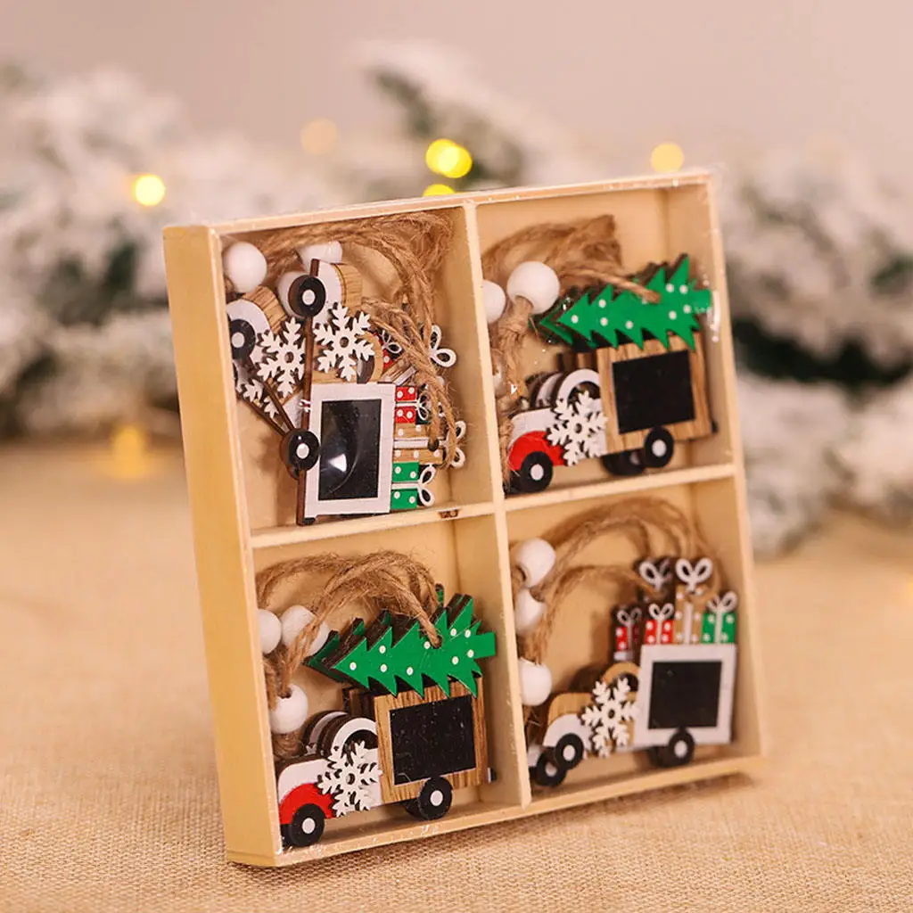 12 PCS Wooden Christmas Tree Hanging Ornaments Christmas Decoration Gift Wooden Pendants Craft DIY Home