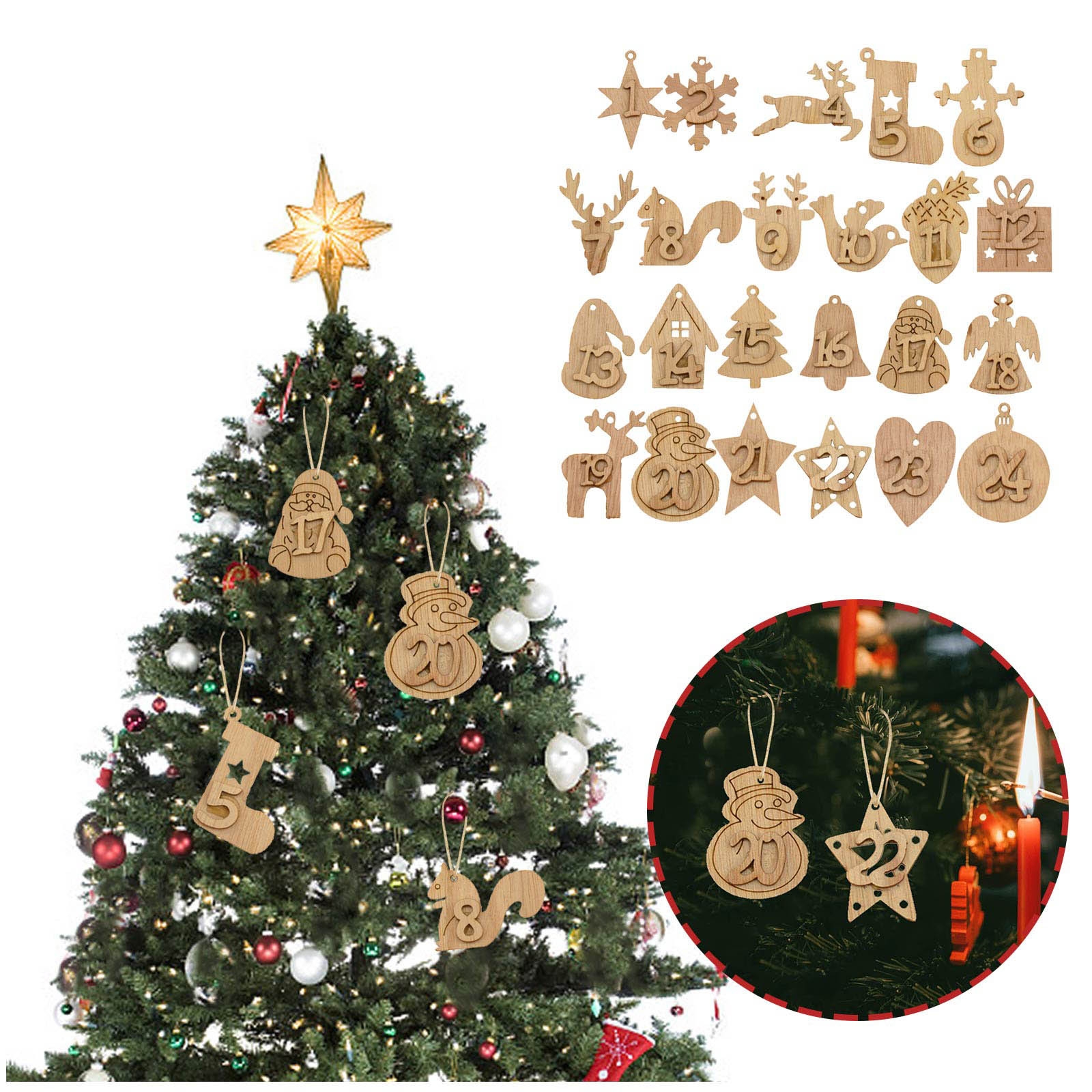 24pcs Christmas Advent Calendar Numbers Ornament Wooden Countdown Calendar s Xmas Tree Hanging Pendant Navidad Pendant Drop Ornaments Aliexpress