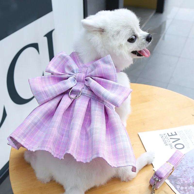 Bow Dog Collar Skirt Cute Pet Harness with Breast Strap Traction Rope Cat Dogs Clothes Harness Vest Princess Tutu Dress Skirt petsmart dog collars	