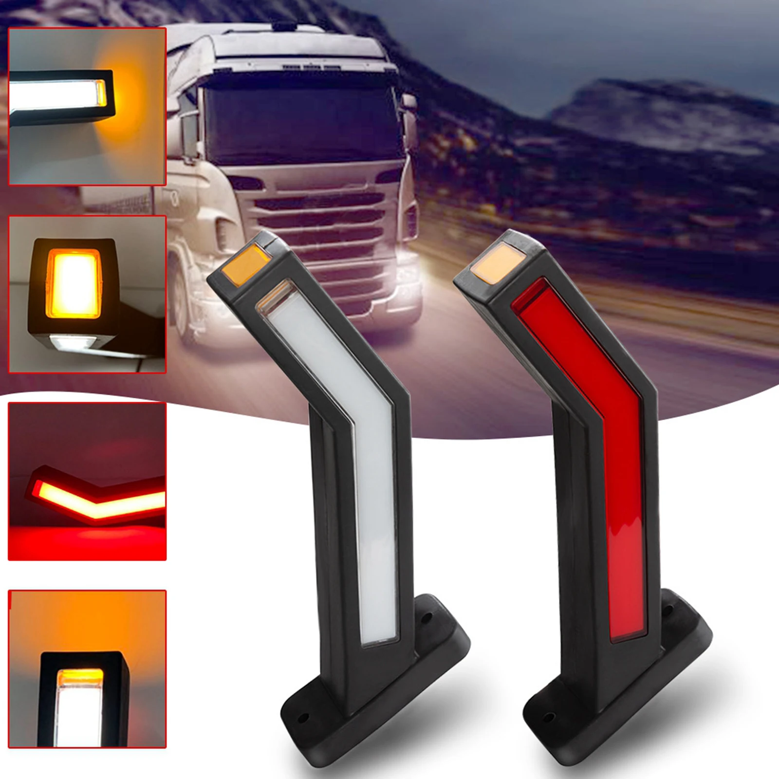 2x 12/24V Universal LED Neon Stalk Side Marker Lights Lamp End Outline Lighting for Trailer Truck Lorry Waterproof