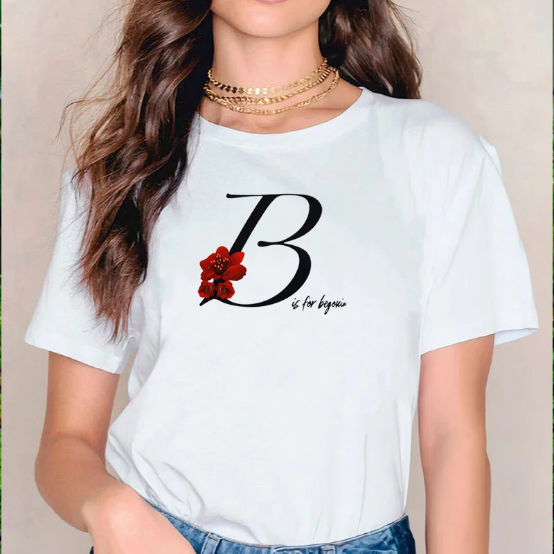 Женские футболки, летние комбинированные футболки с принтом имена на заказ, с буквами, модные футболки с коротким рукавом и цветочным принтом