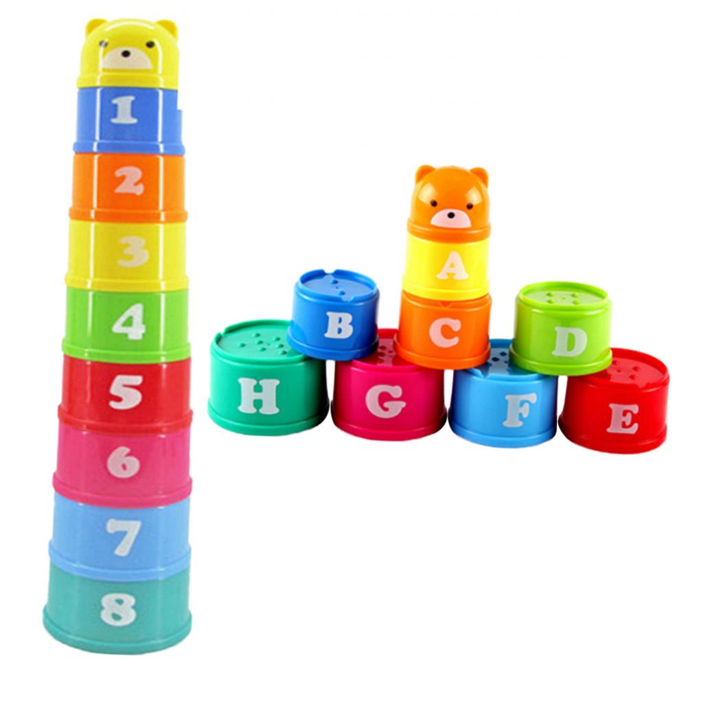 9pcs Stacking Rainbow Cups Stack Up Blocks Kids Educational Toy Bath Toys