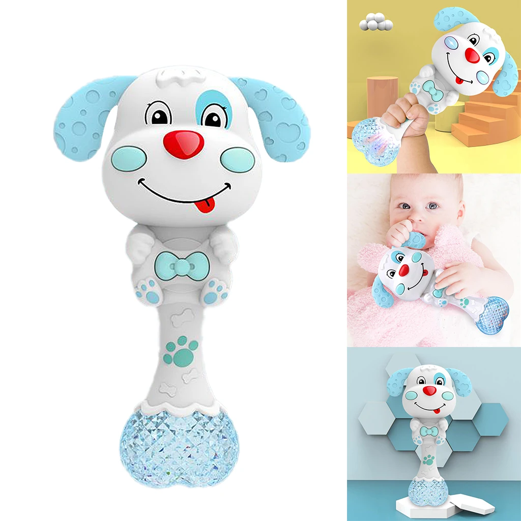 Baby Rattle Teether Infants Teether Play Toys with Music & Light Grasp Spin Rattle for 3 - 12 Month Infant Boys and Girls