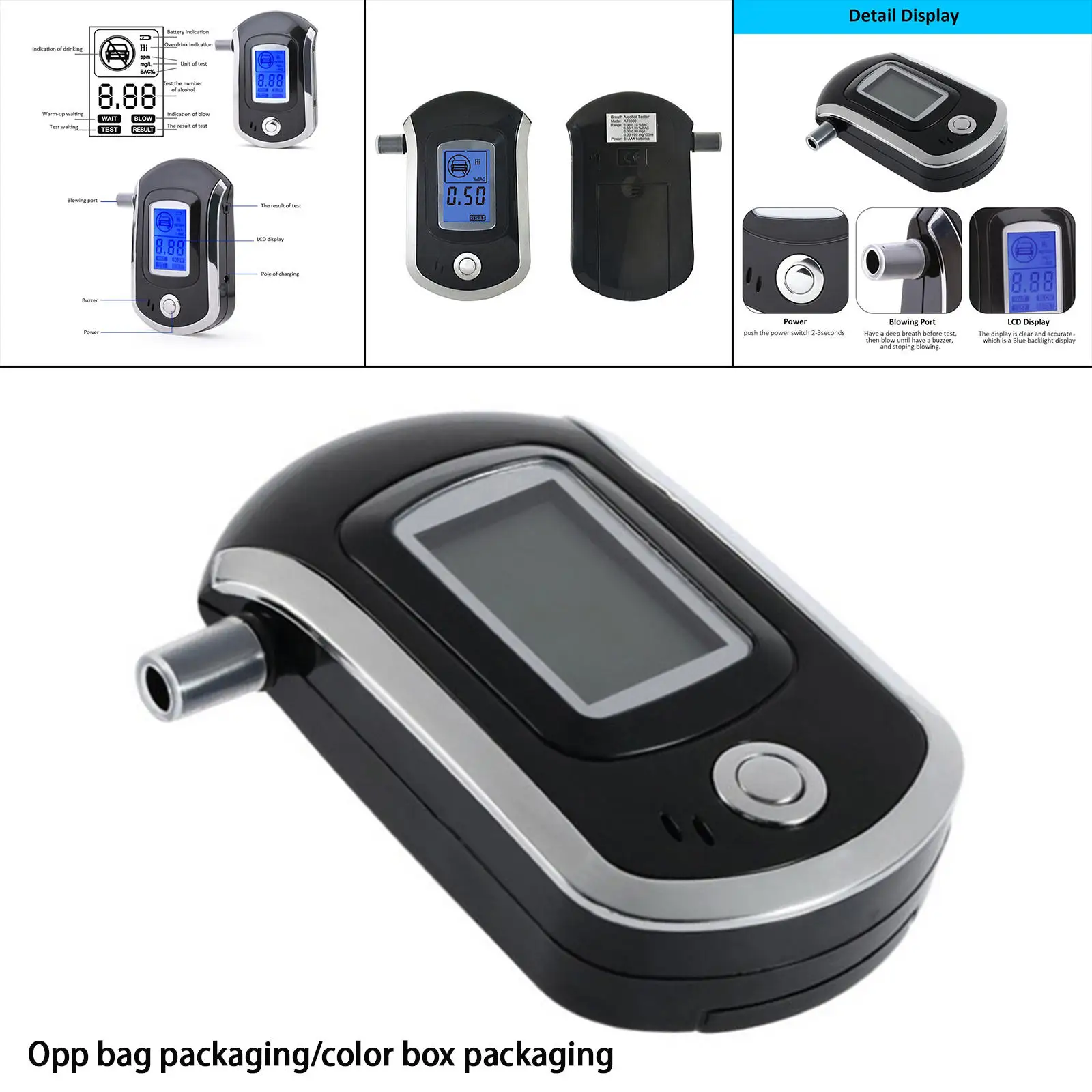 Breathalyzer Rechargeable Digital Replacement Portable Fast Accuracy Blue LCD Screen Cleared Analyzer for Drivers Personal Home