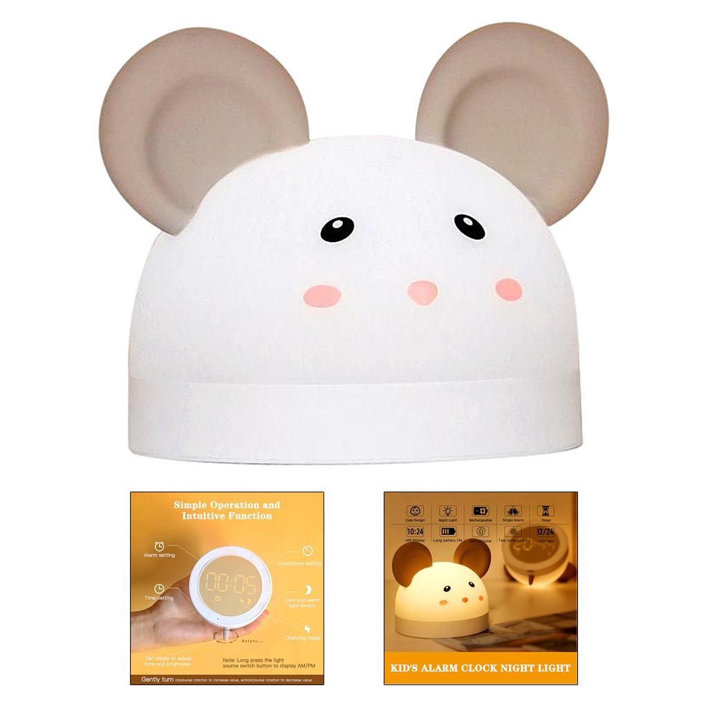 LED Kids Digital Alarm Clock Cute Cartoon Table USB Nightlight Wake-up