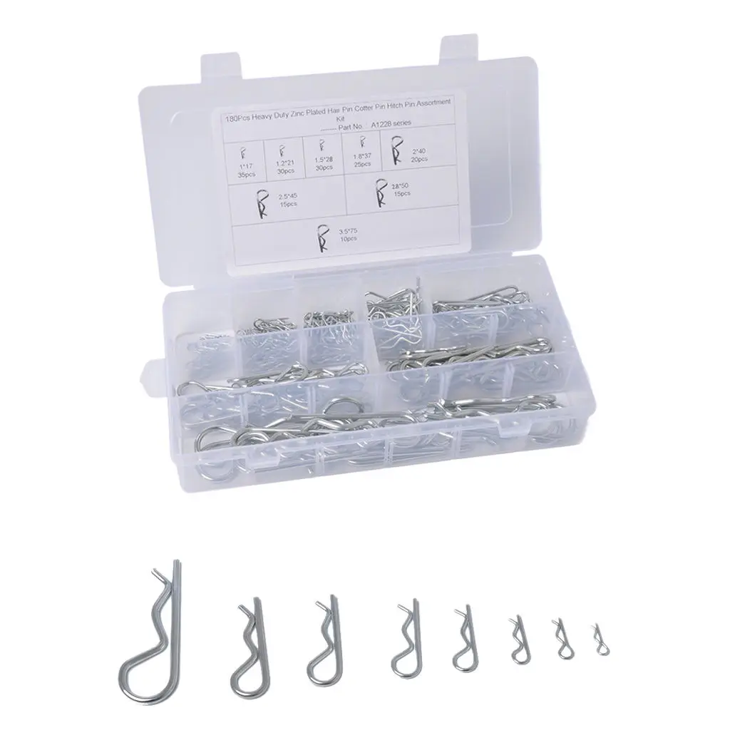 180x R Pin Mechanical Hitch Hair Tractor Clip Assortment Kit Case Set Cotter Car Accessories