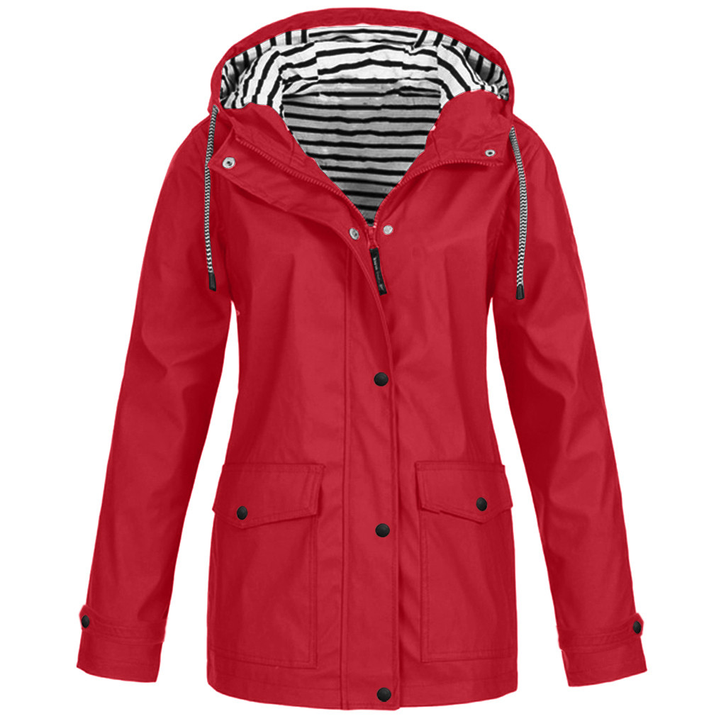 Women Solid Rain Jacket Outdoor Plus Size Waterproof Hooded Raincoat Windproof New Warm Jacket Windproof Outdoor Chaqueta
