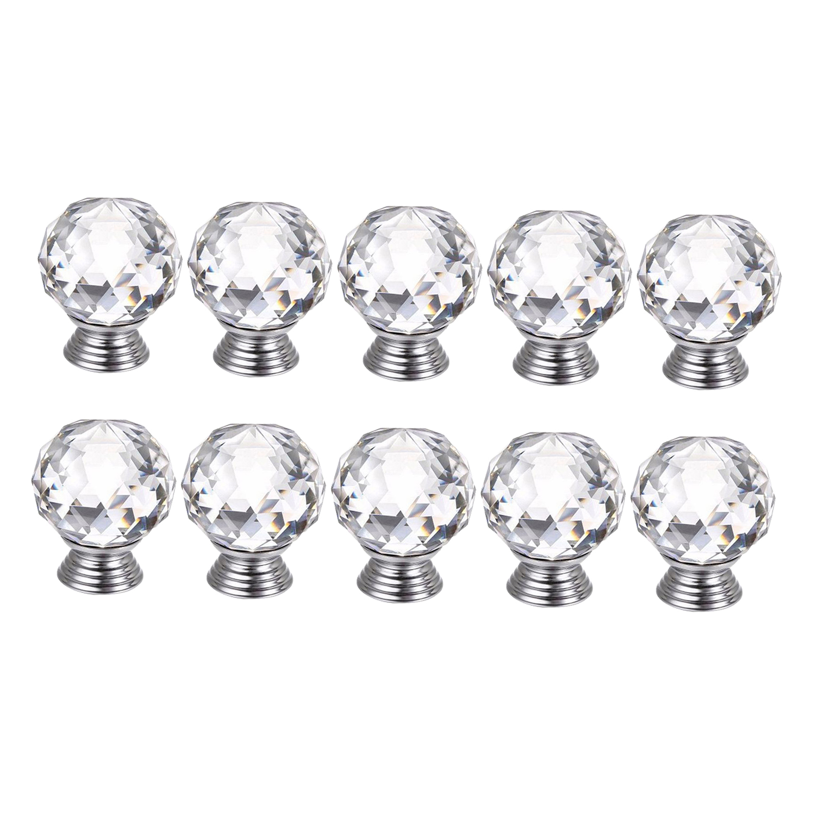 10Pcs 30MM Crystal Clear Cabinet Dresser Knobs Diamond Shape Drawer Door Chrome Glass Pull Handles for Kitchen Office DIY