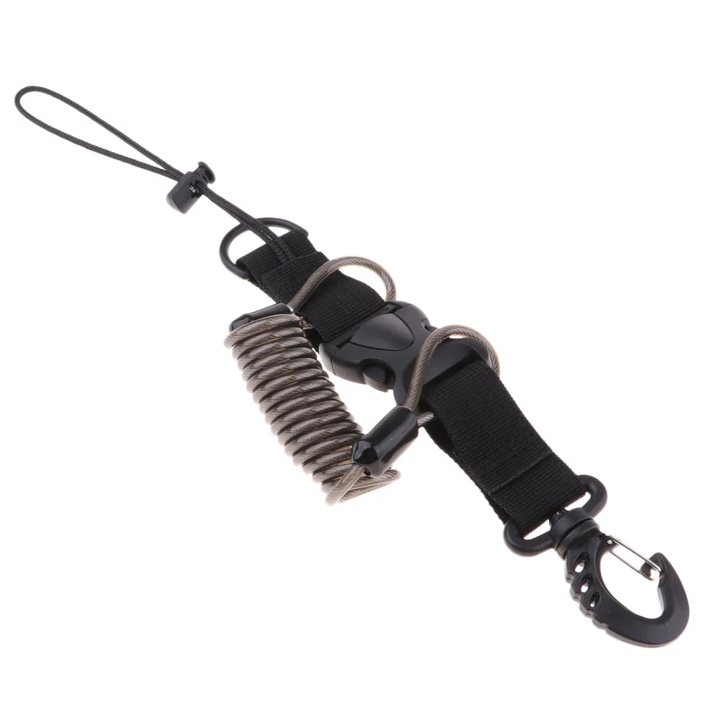 Scuba Diving Dive Snappy Coil Lanyard Camera Light Torch Holder Spring Leash