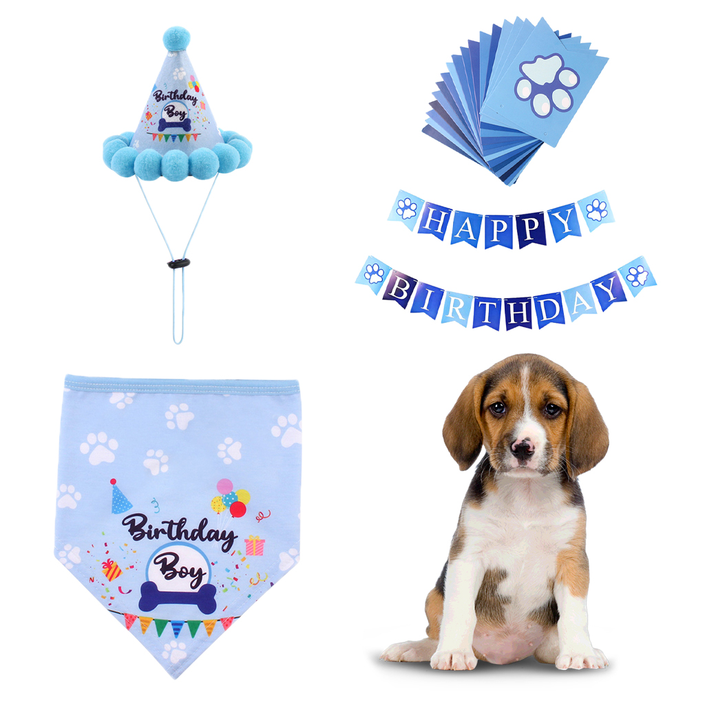 Dog Pet Birthday Hat Headwear Bandana Neckerchief Ties Balloons Baby Party