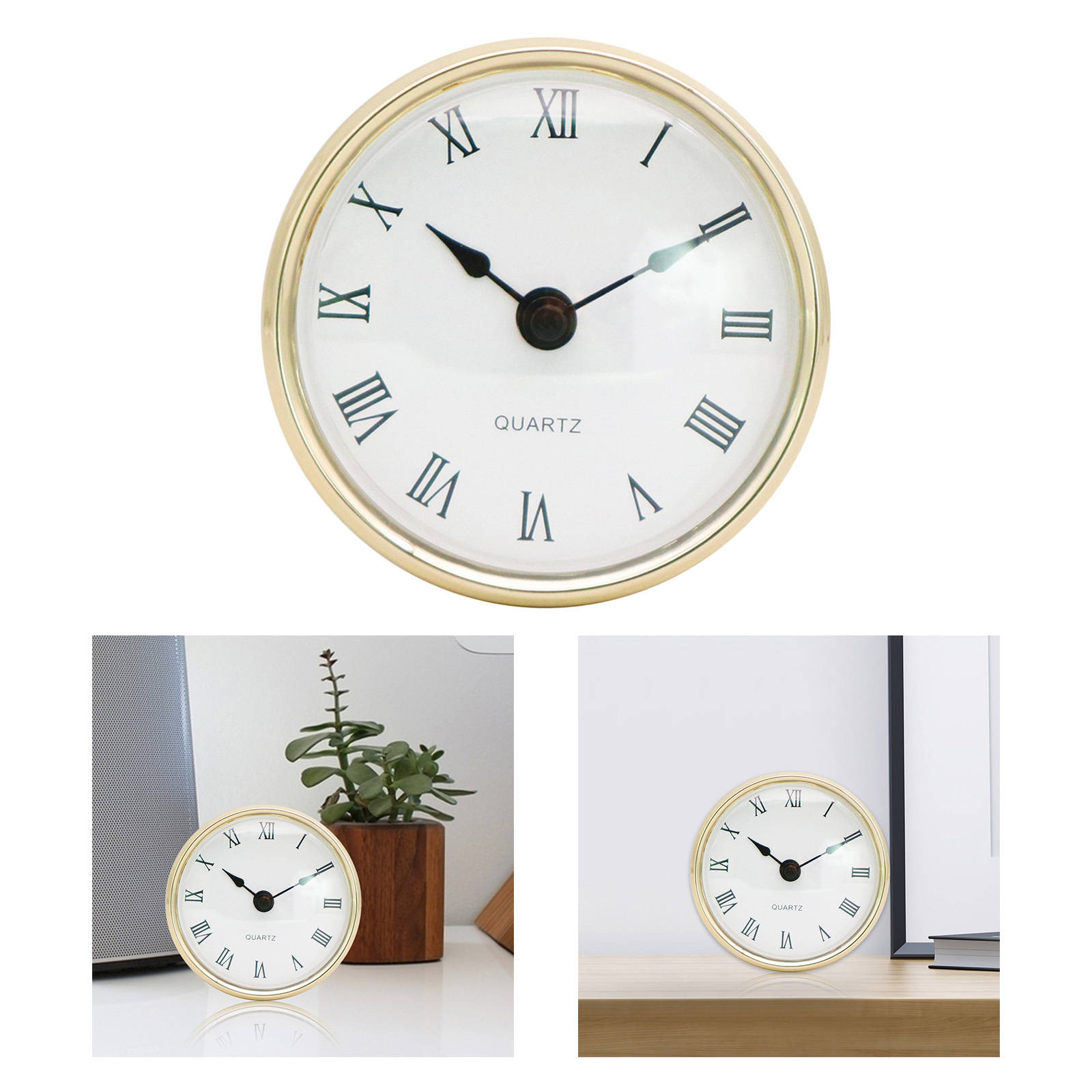 Quiet Clock Insert Roman Numeral Craft Gold Rim Retro Style Clock Mechanism 80mm for Home Living Room Desk Accessories