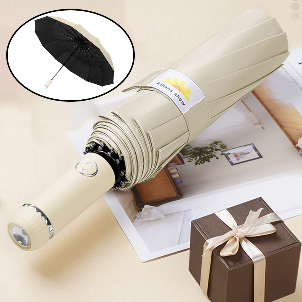 Portable Folding Umbrella for Rain Folable LED Flashlight Safety UV Protector Strong Umbrella For Men Women Camping Riding