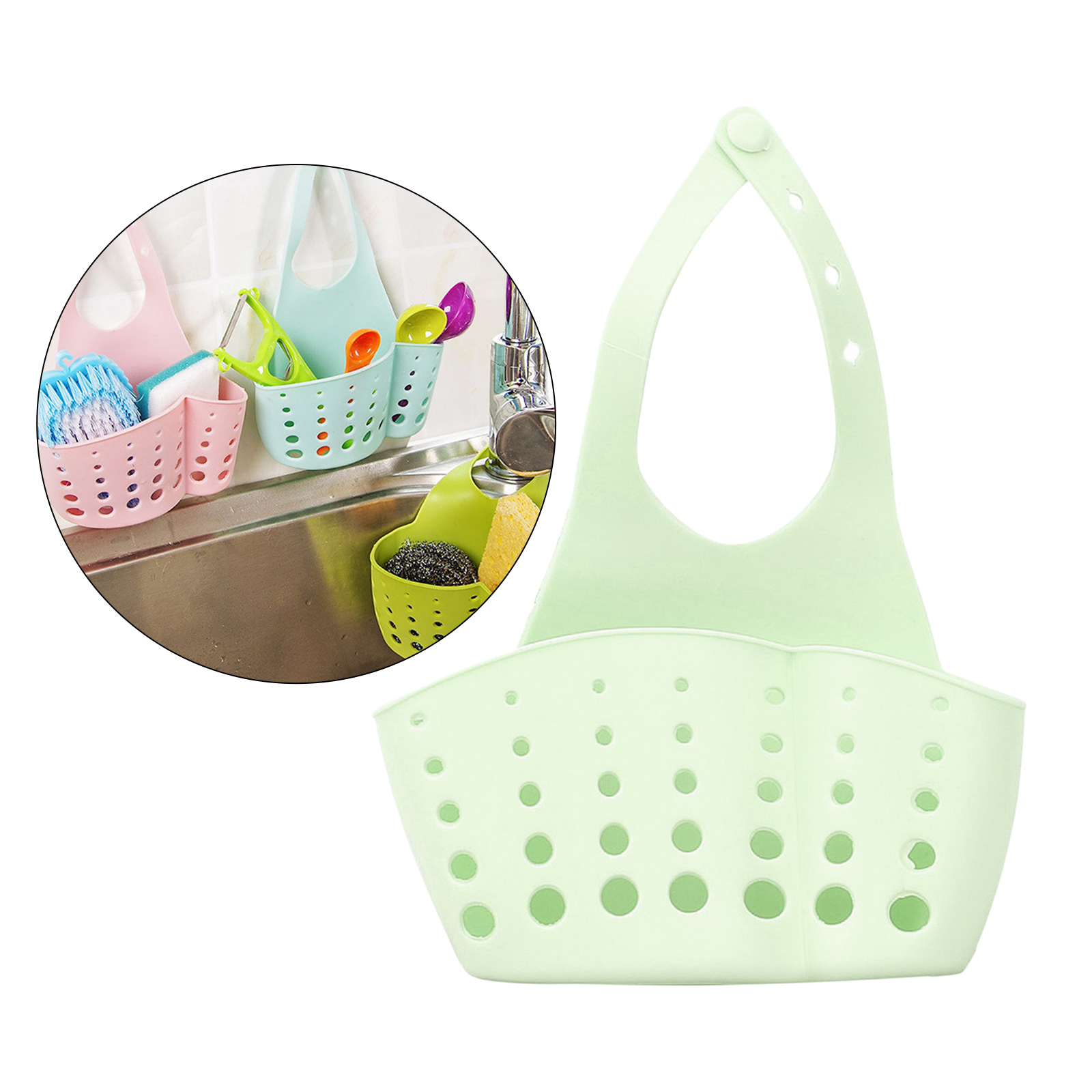 Kitchen Sink Drain Rack with PVC Adjustable Removable Button Sink Strainer Basket Storage Sponge Holder for Kitchen Bath Corner