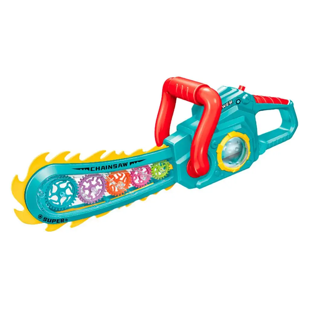 Battery Powered Electric Gear Chainsaw Toy with Light & Music Develop Imaginatin for Girls Boys Play Tool Indoor Outdoor