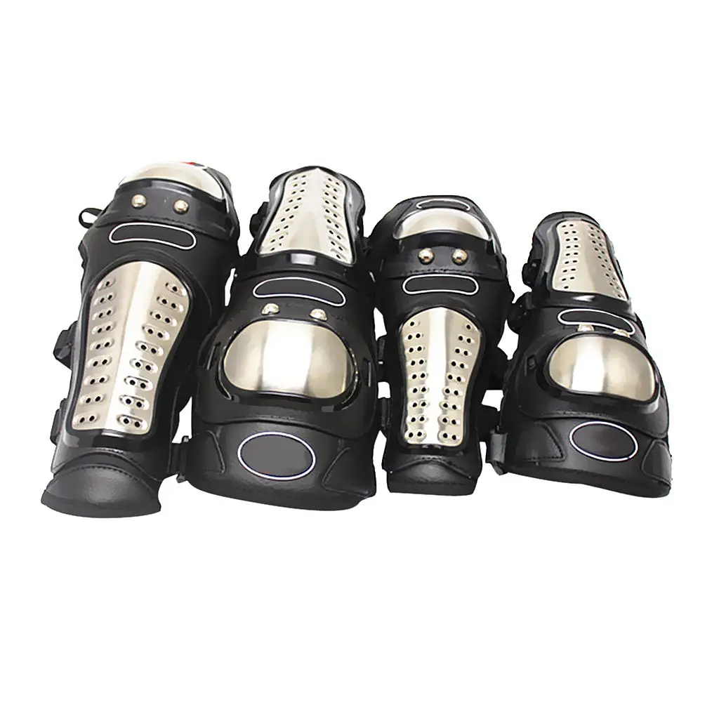 4Pieces Steel Motorcycle ATV Racing Mountain Bike Protective Gear Knee Elbow Shin Pads Guards