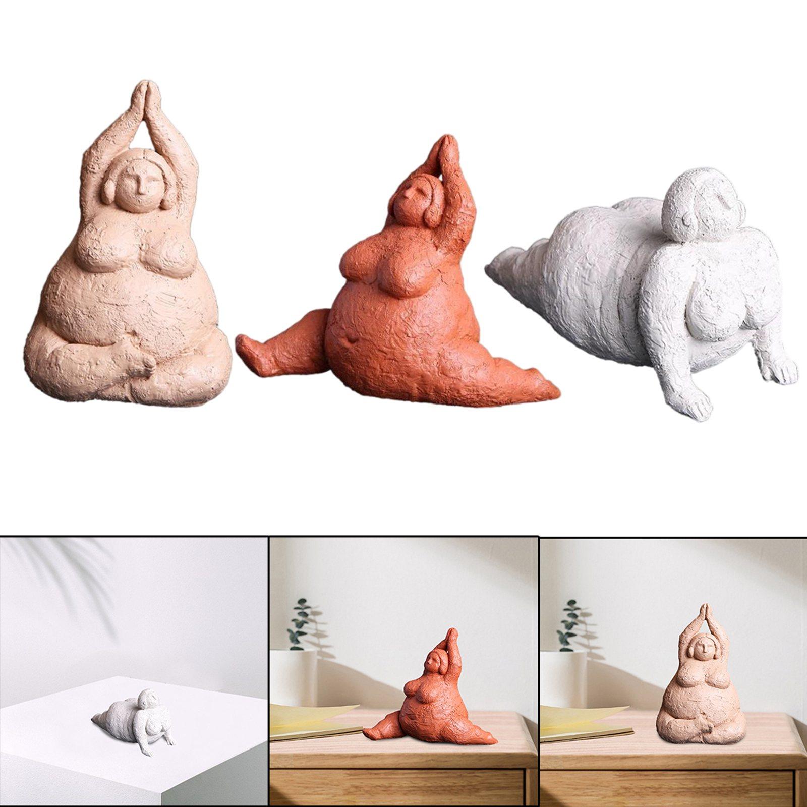 3Pieces Abstract Handmade Yoga Decor Resin Fat Lady Figurine Statue Ornament Gifts Souvenirs