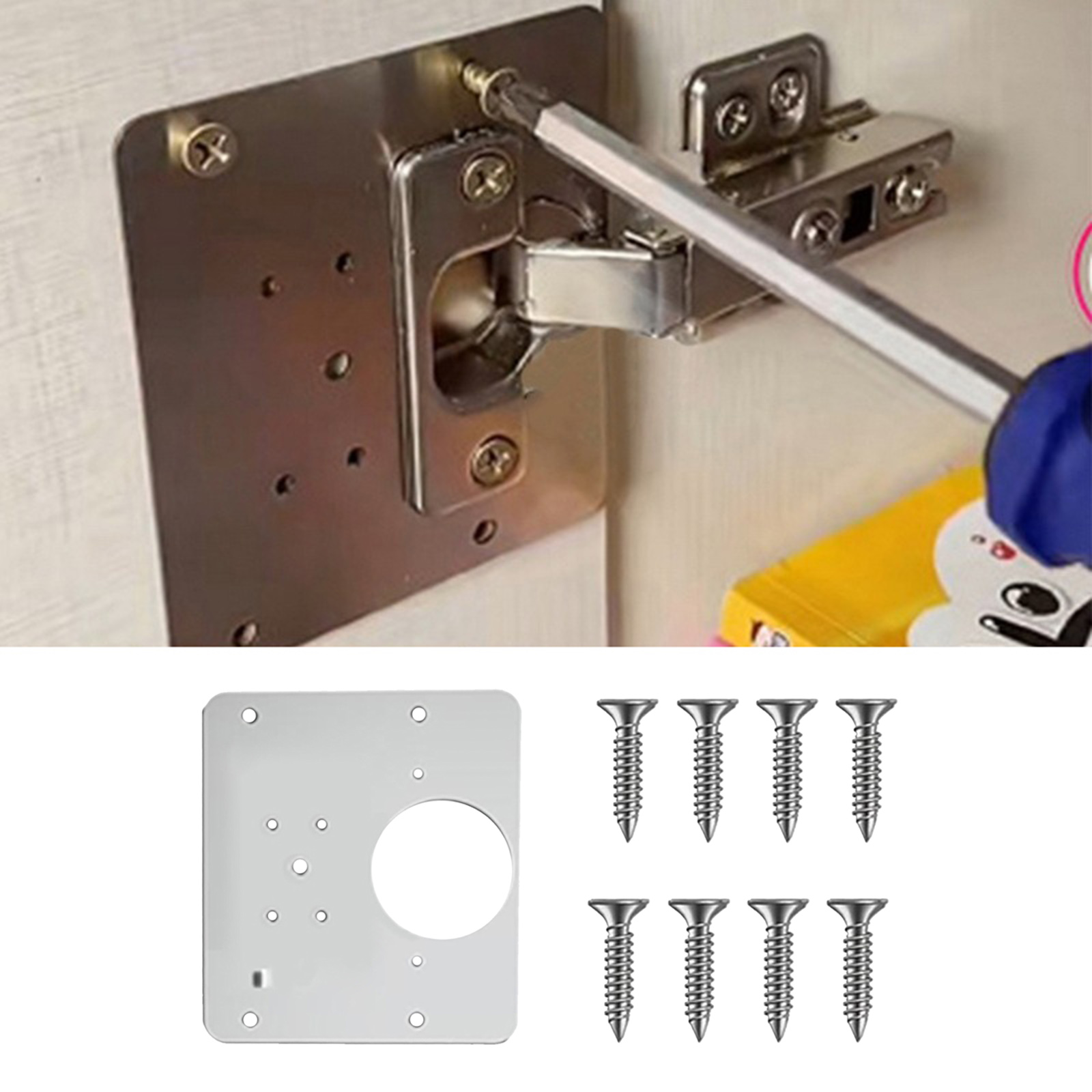 Hinge Repair Plates Cupboard Door Furniture Cabinet Mounted Screws Tool Set