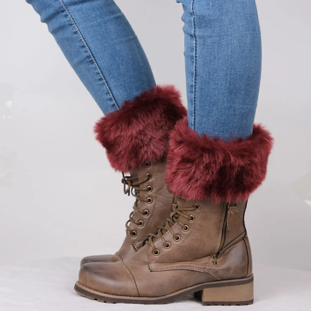  Faux Fur Leg Warmer Stretchy Knitted Boots Cuffs Sleeves