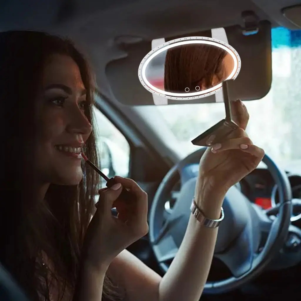 LED Car Visor Makeup Mirror Car Sun Visor Mirror with LED Lights Fit for Gift Women