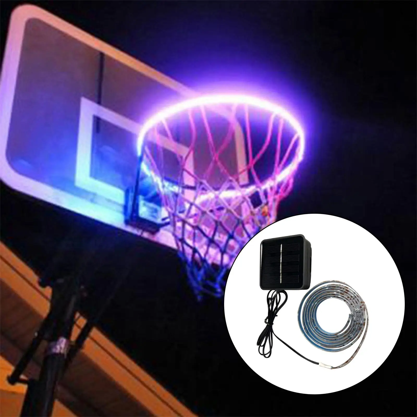 Solar Power LED Basketball Hoop Light Color-Changing Sensor Super Bright RGB LED Strip Lamp for Outdoors Sports Training Adults