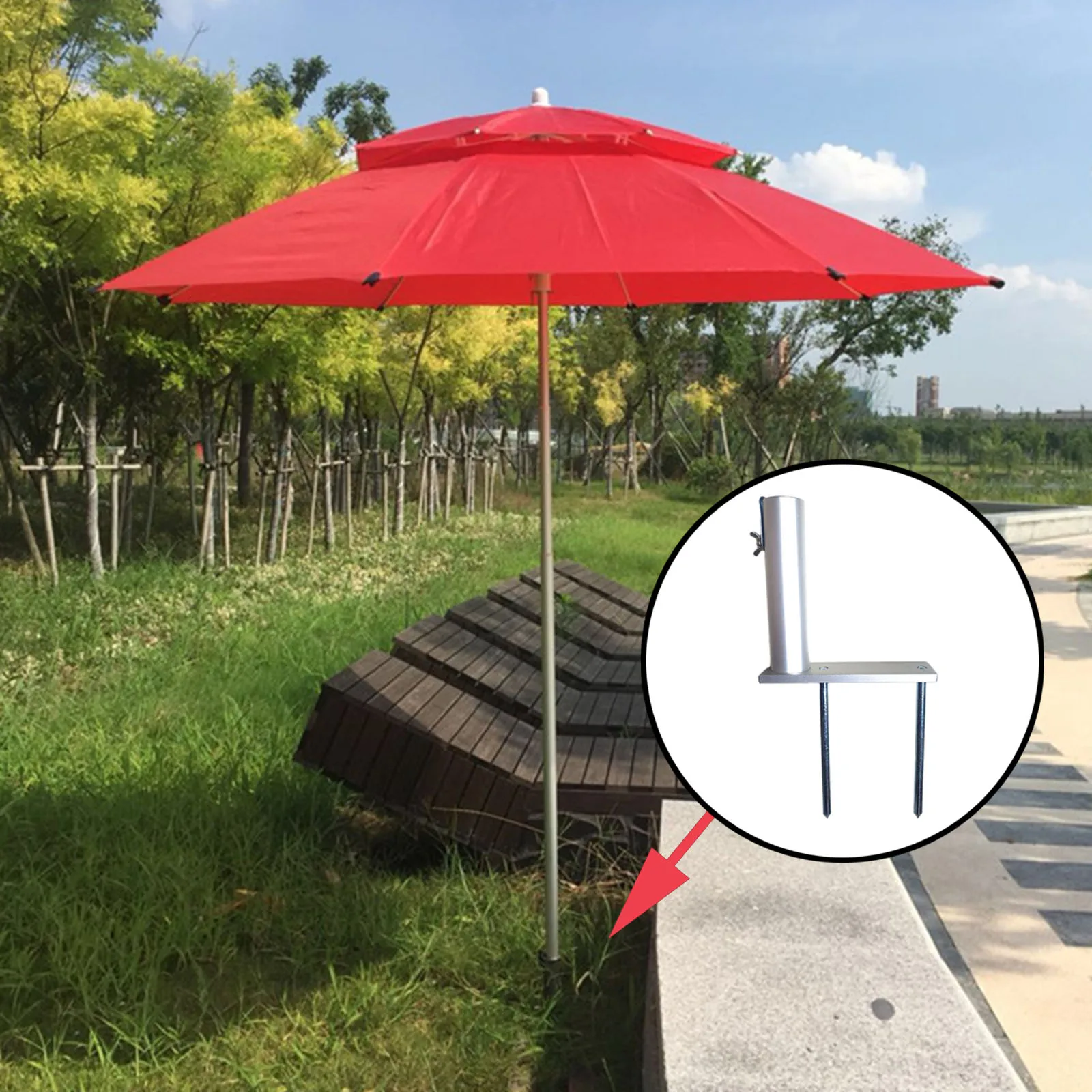 Silver Upgraded Beach Patio Umbrella Clamp Ground Insertion for Garden