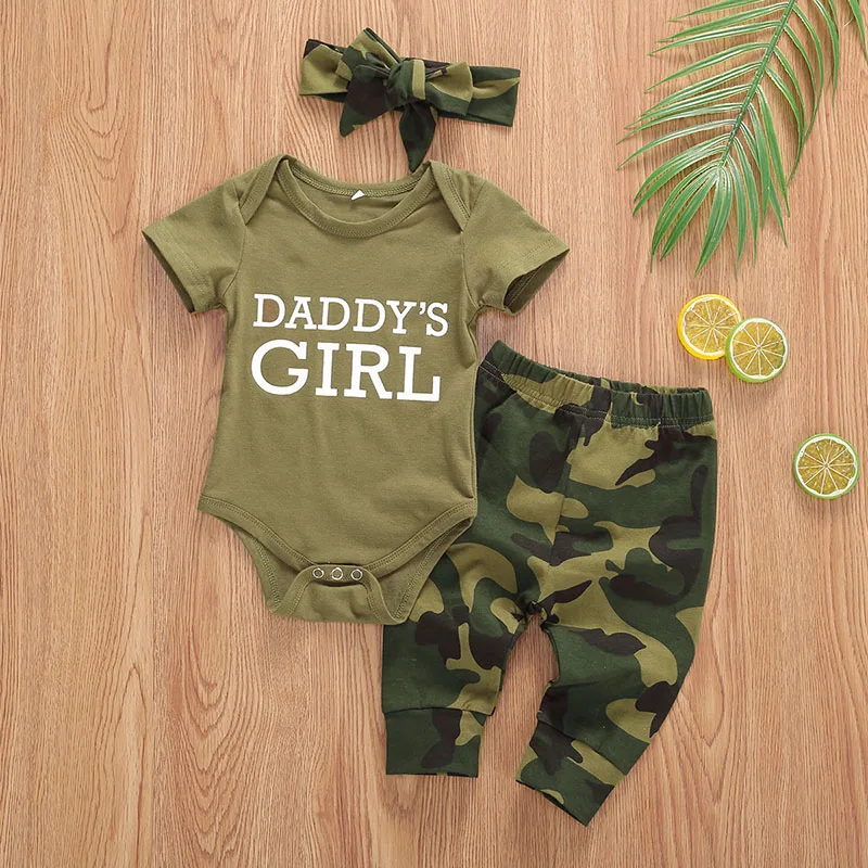 baby clothes cheap 2022 Toddler Newborn Baby Girls Boys Clothes Set Camouflage Short Sleeve Letter Printed Bodysuit Tops Pants Baby Clothes Summer best Baby Bodysuits