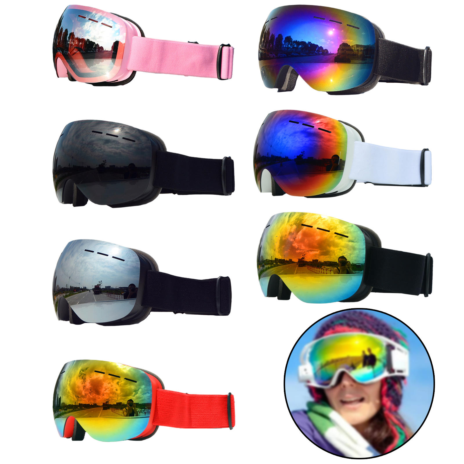 Ski Goggles Magnetic Racing Anti Fog Snow UV Protection Interchangeable Frameless Glasses for Sports Snowboard Skiing Boys Girls